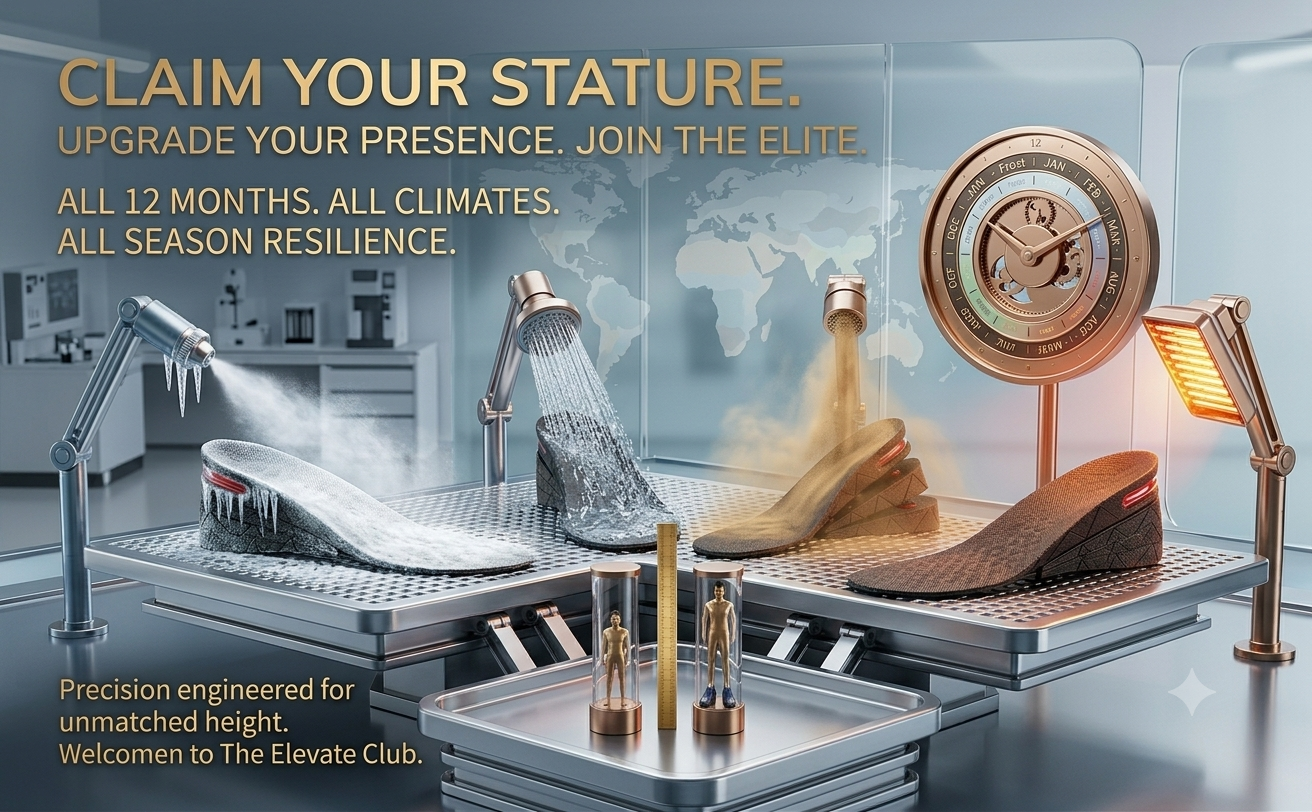 Promotional image of high-heeled shoes with a world map background and text about resilience and precision.